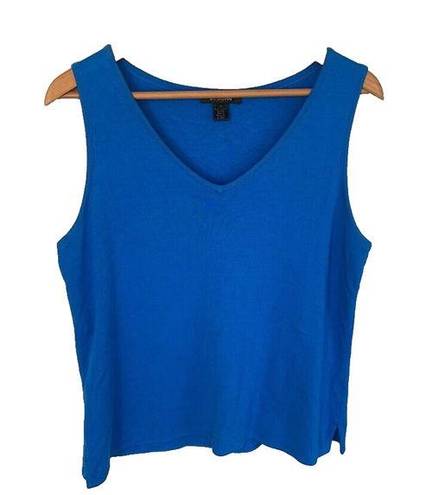 St. John  Blue V Neck Top Sleeveless Tank Sweater Knit Wool Blend Size Large