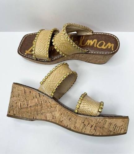 Sam Edelman  Sandals Womens 9.5 Slip On Platform Embellished Square Toe Wedges