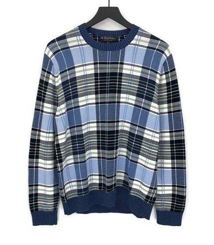 Brooks Brothers  Supima Cotton Plaid Crewneck Sweater Blue White Green L