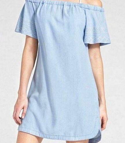 Athleta  Riviera Off the Shoulder Embroidered Sleeve Chambray Dress - size Medium