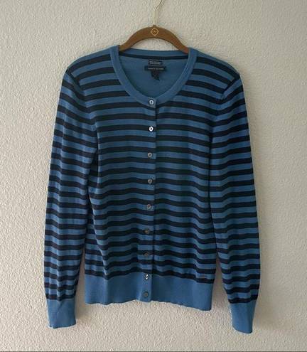 Tommy Hilfiger  Blue Stripe Cardigan Sweater 100% pima cotton Y2K Medium