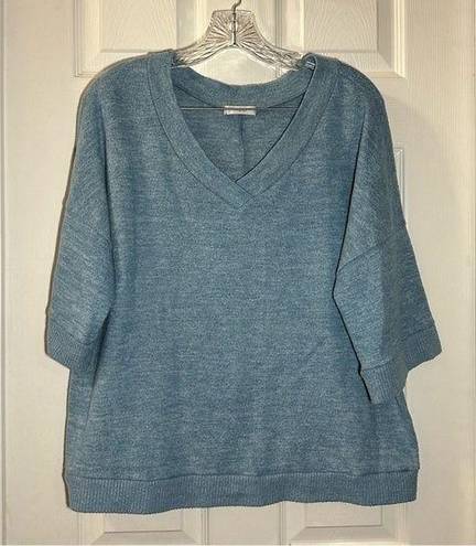 Cherish  Blue Fuzzy Knit V Neck Short Sleeve Sweater Top size Small