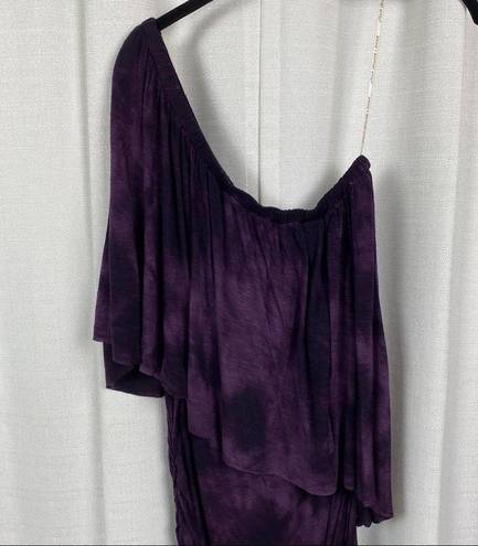 Young Fabulous and Broke  YFB Purple Watercolor One Shoulder Ruched Mini Dress Sz.M