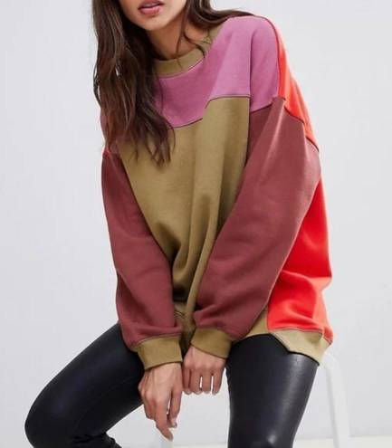 BLANK NYC  Boozy Rainbow block color crew neck long-sleeved sweatshirt L