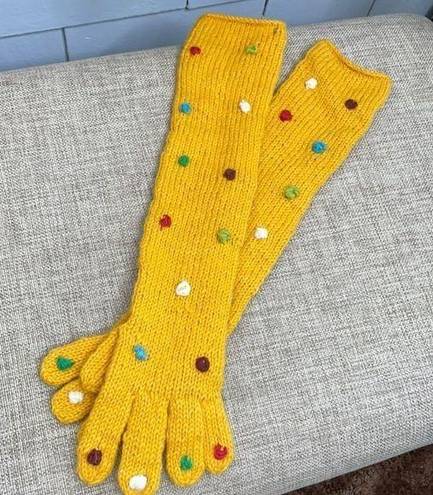 Yellow Long Wool Polka Dot Gloves