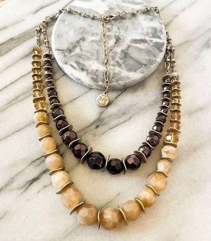 Jones New York  Multicolor Beaded Necklace Purple Cream Gold Multilayer