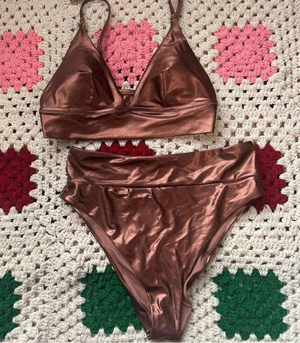 Aerie  Brown Metallic Bikini Swim Suit Two Piece Size Large