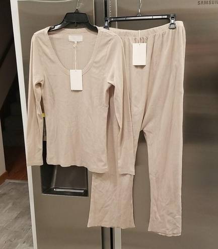 The Great 💕💕 The Pointelle Sleep Ballet Tee + Lounge Pant ~ Cement Large L NWT