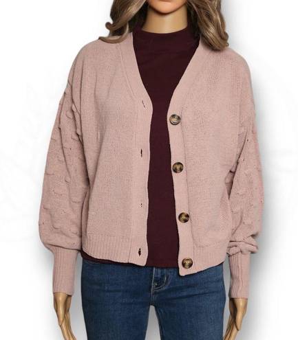 The Moon  & Madison Button Front Textured Knit Cropped Cardigan Blush Pink Size L