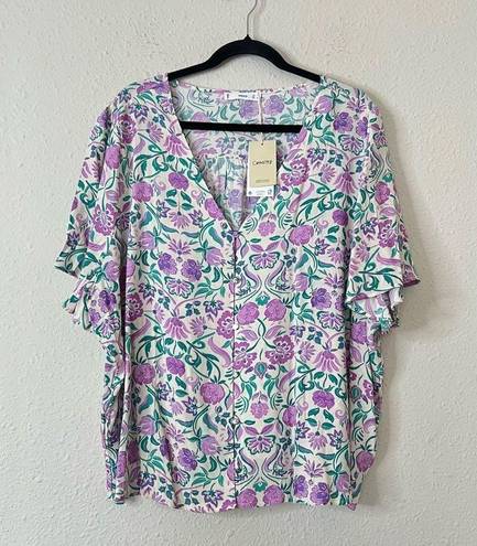 Mango  Flowy Floral Short Sleeve Blouse NEW Size 18