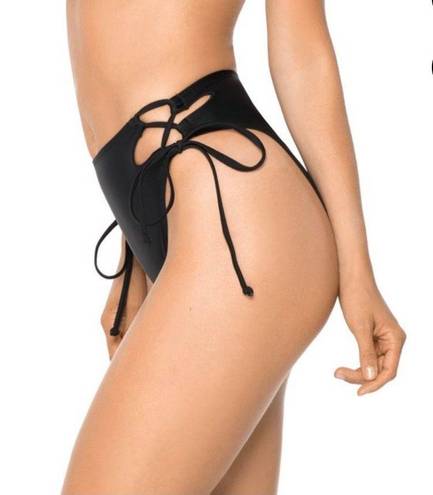 Relleciga Women's Black(Strappy Crossing) High Cut High Waisted Bikini Bottom Size Small