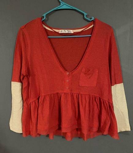 Free People  Women's Colorblock Cotton Peplum Cropped Top Size Small