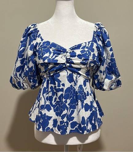 Tuckernuck  Hyacinth House Blue Floral Fiori Puff Sleeve Blouse NWT Size XS