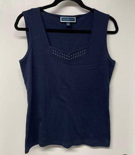 Karen Scott  Womens Sleeveless Top Size Medium Navy Blue Silver Stud T-Shirt