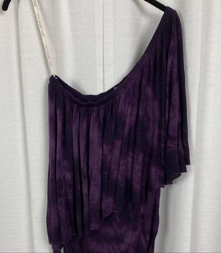 Young Fabulous and Broke  YFB Purple Watercolor One Shoulder Ruched Mini Dress Sz.M