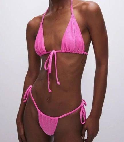 Good American NWT  Sparkle Tiny Ties Bikini in Hawaiian Pink Size 5 & 7