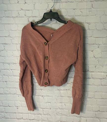 The Moon  and Madison muted pink v neck relaxed textured ladies cardigan size XS