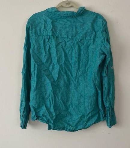 Coldwater Creek  Teal Green Button down linen blouse size XL