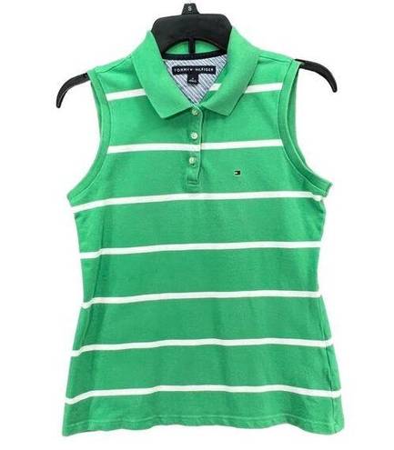 Tommy Hilfiger  Polo Womens M Green White Striped Sleeveless Golf Shirt Top Y2K