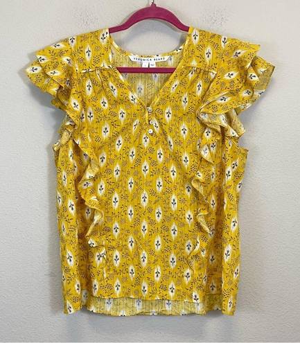 Veronica Beard  Joi Top in Sun Multi Flutter Sleeves Floral Print Blouse Size 12