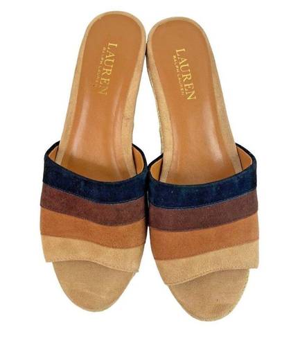 Ralph Lauren LAUREN  Karlia Suede Leather Slip On Espadrille Wedge Heels Womens 8