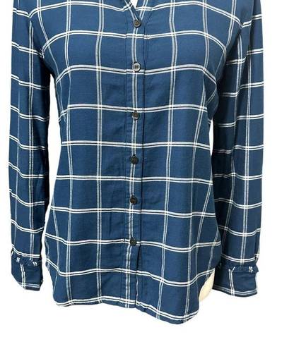 Draper James  Womens Button Up Shirt Blue Plaid Long Sleeve Cuff Round Hem 2