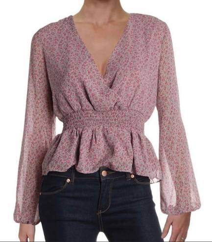 Lost + Wander Purple & Pink Floral Peplum Blouse