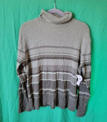 Studio Works Vintage  Green Striped Ribbed Turtleneck Women's Sweater Size XL
