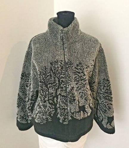 PBJ SPORT Vintage 90’s Black Gray Plush Zip Up Fleece Jacket Alpine Trees SMALL