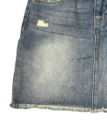 Harper  A-Line Distressed Denim Mini Skirt Women Small Raw Hem Medium Wash Cotton