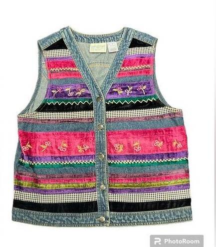 Susan Bristol Vintage 90s Y2K  Casuals Embroidered and Beaded Jean Vest Size S