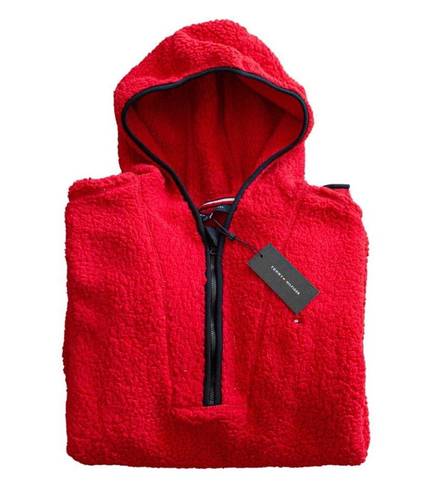 Tommy Hilfiger New  Fluffy Hooded Sherpa Fleece 1/4 Zip Jacket Pullover XL Red