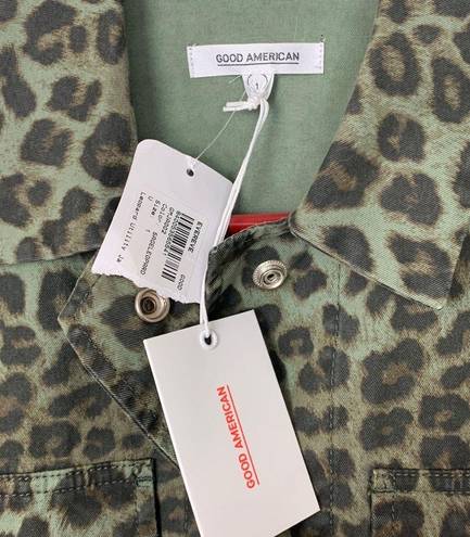 Good American  womens 1 small utility jacket sage leopard green new schaket butto