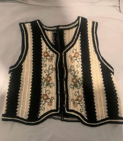 Floral Embroidered Striped Pattern Vest Multi