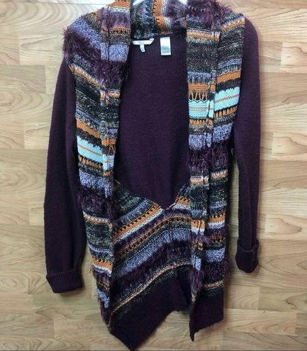 BKE  Size Small Crochet Open Front Cardigan Sweater Combination Deep Burg…