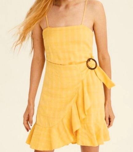 American Eagle AE Maize Yellow Wrap Mini Dress Sz. M Smocked Back Ruffle Hem