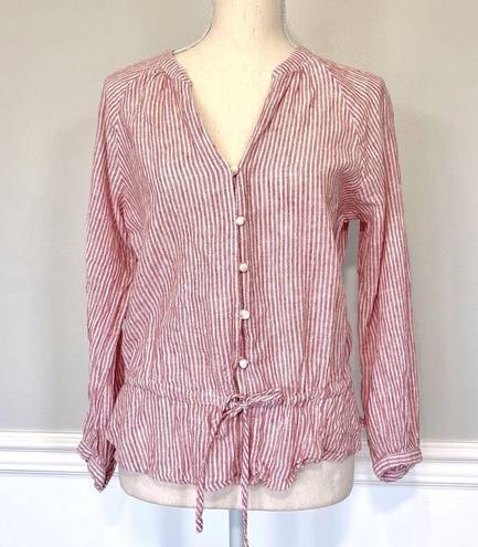 Rails Marti Scarlet Stripe Button Front Linen Blend Blouse