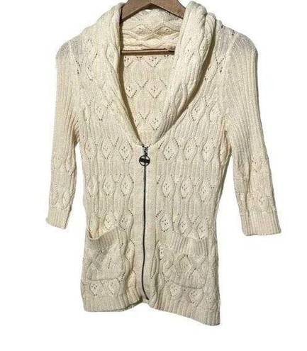 DKNY  Cardigan Open Knit Sweater Full Zip 3/4 Sleeve XS