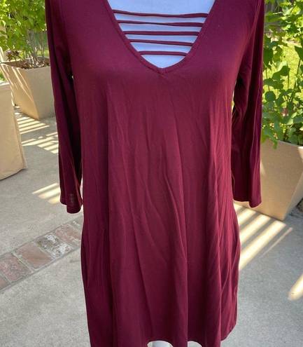 Socialite  Burgundy Knee-length long sleeve Dress