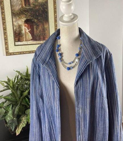 Coldwater Creek Rib Weave Blue Striped Collared Jacket Women's 20 Long Sleeve