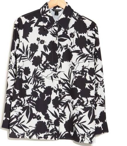 St. John  Satin Crepe Black and White Floral Shirt | Small |NWT