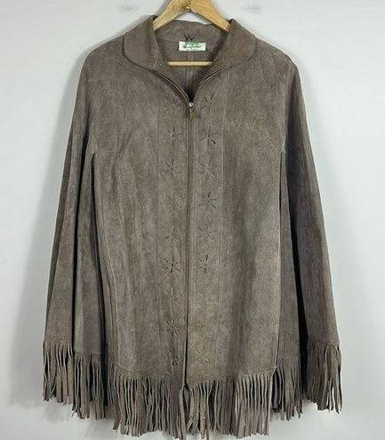 Vintage Western Leather Fringe Poncho Jacket Cape Size M