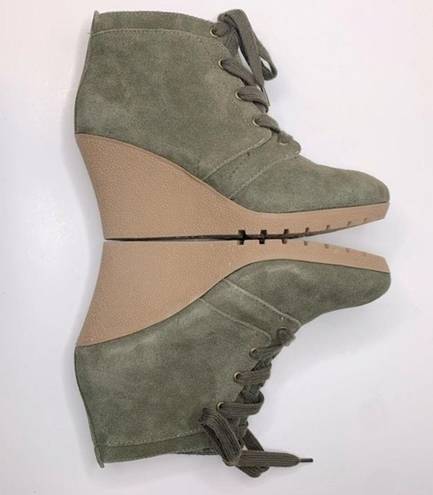 MIA  Annita Olive Green Suede Wedge Ankle Booties