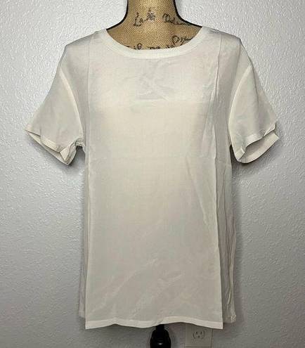 Chaser NWT  Size M Bone White Silk Crewneck Open Back Strappy Short Sleeve Top