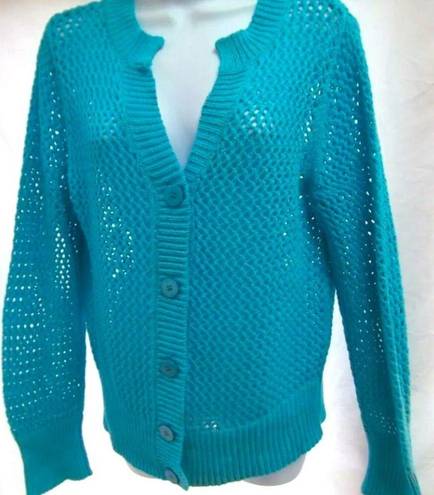 Coldwater Creek  cardigan sweater crochet  blue open see through Size S