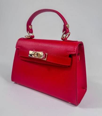 Vera Pelle Small Red Handle Bag with a Strap | Made in Italy |