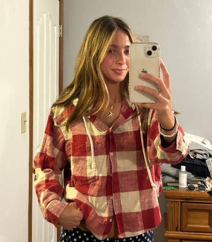 American Eagle Cropped Hoodie Flannel