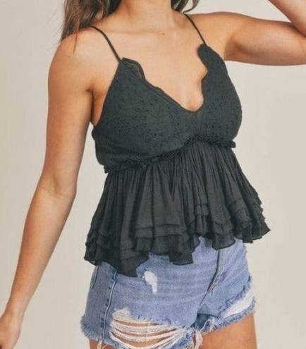 &merci &Merci Eyelet Peplum Cami Top in Black Size Large