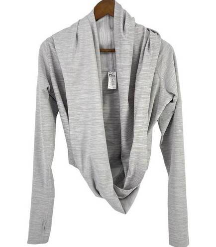 Zyia  Active Haze Yoga Wrap Shawl Hooded Shirt Top Size Small Heather Gray