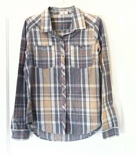 Roxy  Grey & Yellow Plaid Button Up Shirt